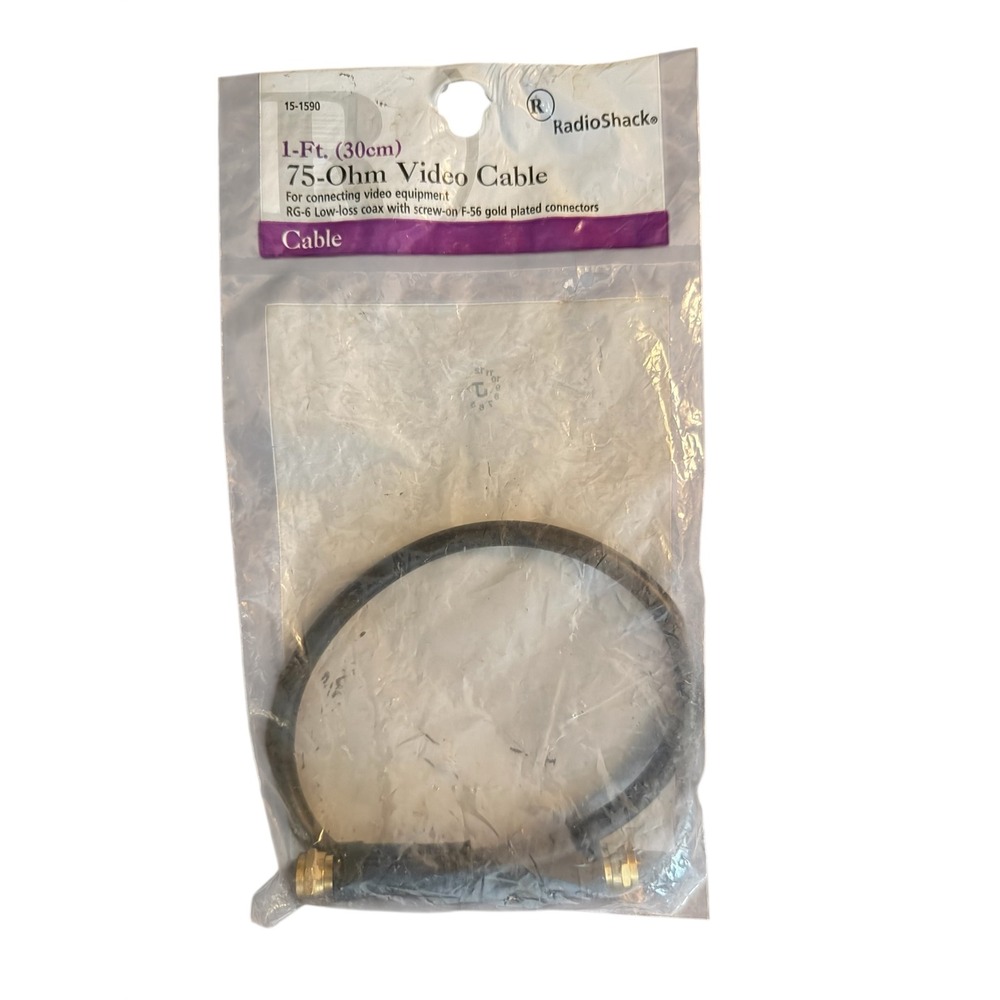 2/$15 ❄️ 🛑 RadioShack 1 Ft 30cm RG6 75 Ohm Video Cable Gold Plated F Connectors